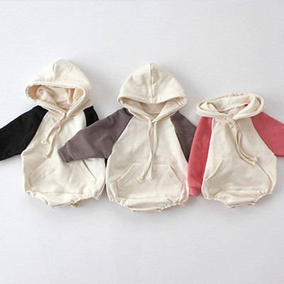 Q109015 Infant Hoodie Kangaroo Pocket Romper Baby Bodysuit Baby Cotton Hoodies Jumpsuit Terry Newborn Romper