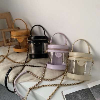 4colors new fashion Korea Style Hot Sell Women Lady Bucket Handbags Chain Transparent Bags